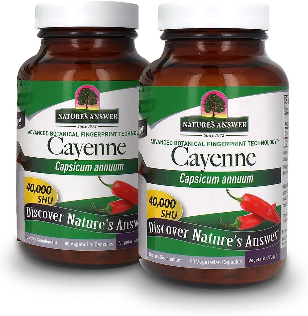 Dabas atbilde Cayenne Pepper Pepper Pepper Pepper Pepper Pepper Capsule Papildinājums, 90-Count י Natural Metabolisma pastiprinātājs, veicina sirds un asinsvadu veselību, palīdz ar gremošanas un cirkulācijas (2 iepakojums)