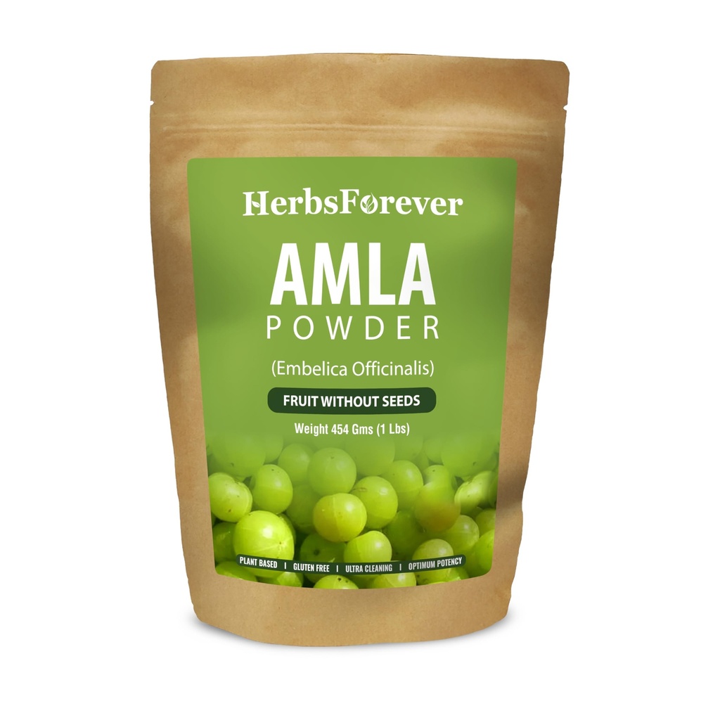 Herbsforever Amla Powder ; Phylanthus Emblica, vitamīns C & Antioksidanti, atbalsta veselīgu imunitāti, Non-GMO, Vegan, 454 GMS; Natural Superfood for Daily Wellness