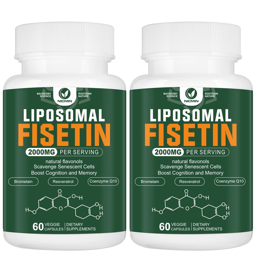 Liposomālās Fizetin Papildinājums, 2000MG, 98% Pure Fisetin Polifenoli Antioksidanti, ar Quercetin, TMG un Resveratrol, veselīgai novecošanai, kognitīvajam atbalstam, 120 kapsulas