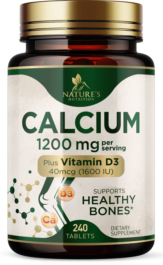Kalcijs 1200 mg ar vitamīnu D3 - Kaulu veselības papildinājums, D vitamīns un kalcija piedevas sievietēm un vīriešiem - kaulu spēks, zobu un imūnās sistēmas atbalsts, dabas kalcija tabletes, pudelēs ASV - 240 tabletes