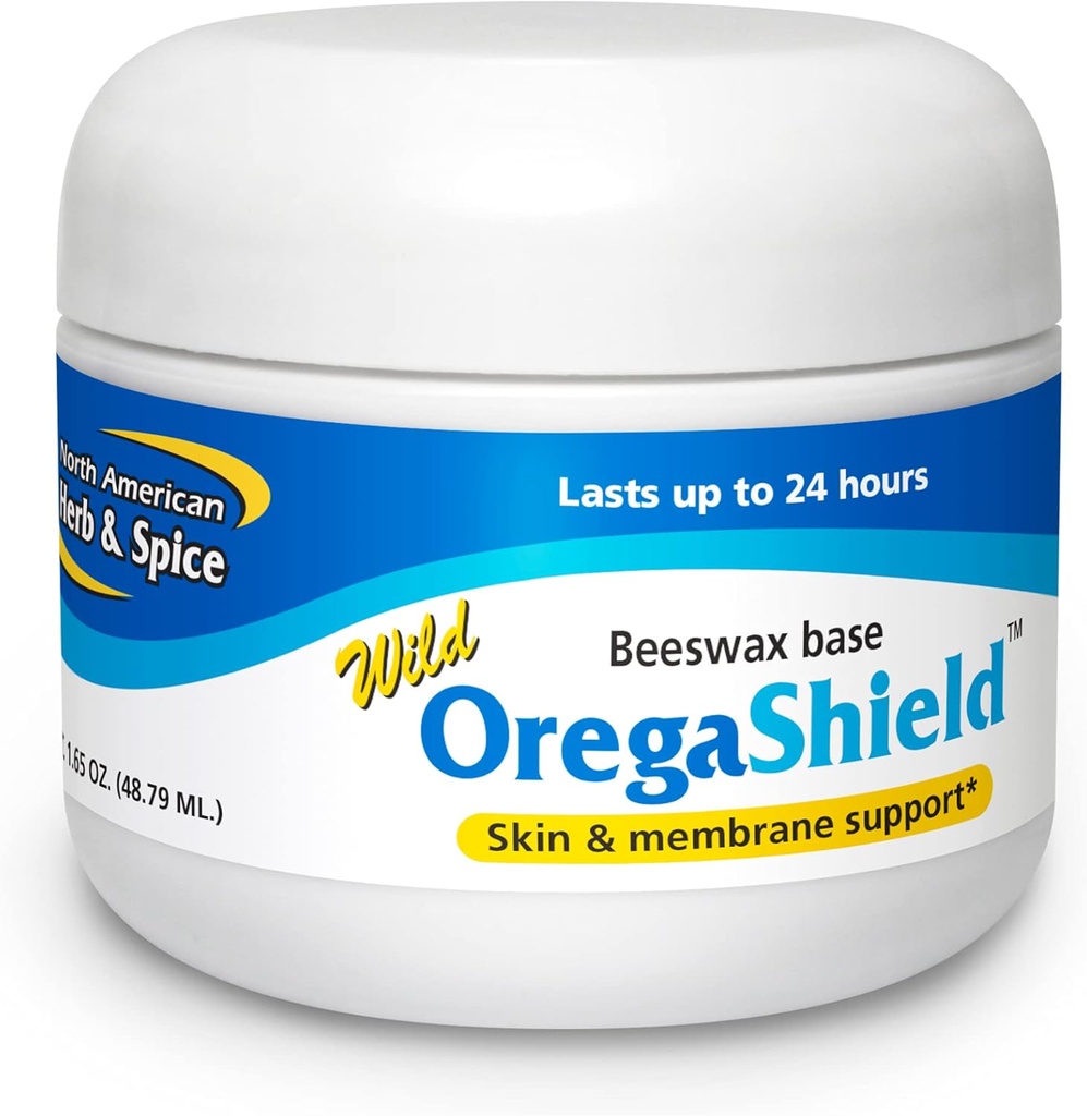 NORTH AMERICAN HERB & SPICE OregaShield - 2 oz - ādas un membrānas atbalsts - savvaļas garšvielu eļļas bišu vasku bāzē - pēdējās līdz 24 stundām - ne-GMO