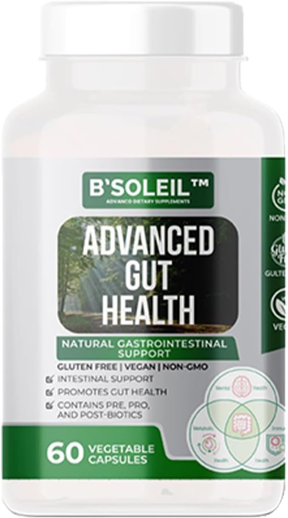 B’SoleilTM Advanced Gut Health Probiotics - Pre, Pro & Post Biotics - Dabisks atbalsts kuņģa-zarnu traktā - 60 Dārzeņu kapsulas - bez lipekļa, vegana un ne-GMO Genuine Health Probiotics - 25 miljardi KVV