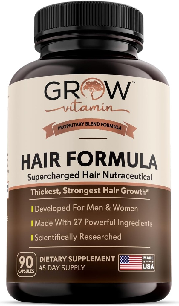 grow vitamīns Visu vienā matu formula vīriešiem un sievietēm - Advanced matu formula ietver biotīns, Zāģis Palmetto, DHT bloķētājs & Trace Minerals - matu papildinājums matiem, ādas un nagus - 90 kapsulas