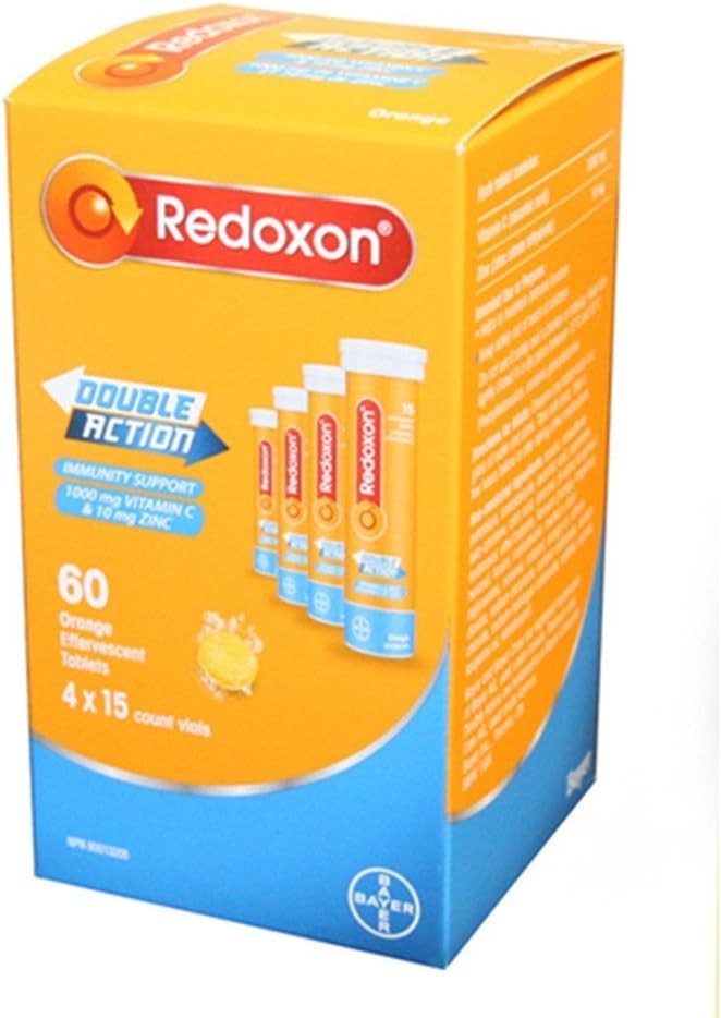 Redoksonu dubultas iedarbības oranžas putojošas tabletes, 1000mg C un 10mg vitamīna cinka, 4x15 flakoni