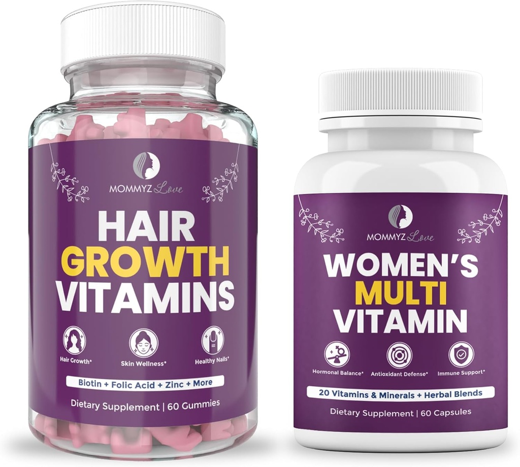 Mommyz mīlestība pēcdzemdību matu zudums Vitamīns - Biotin Gumijas matu augšanai, radiantai ādai un spēcīgiem nagiem Plus Sievietes Daily Multivitamīni sieviešu veselībai, Enerģija, Focus un Mood