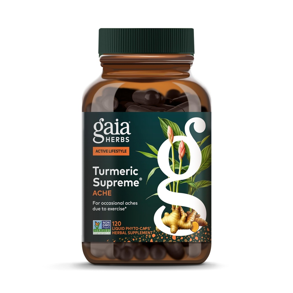 Gaia Herbs, Turmeric Supreme sāpes, Herbal Pain Papildinājums ar kurkumīniem, Vegan Šķidrās Kapsulas, 120 Skaits