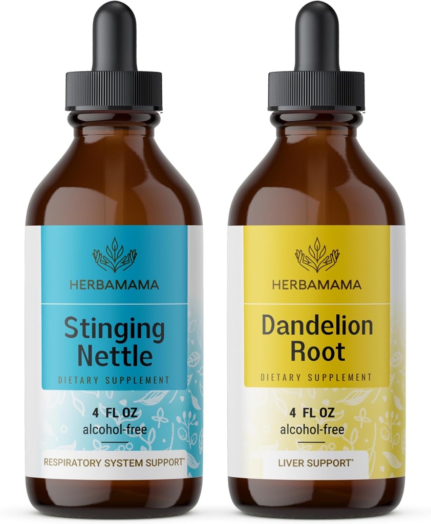 HERBAMA augu šķidrumu pilienu komplekts - Stinging Nettle & Dandelion Saknes Tincture 4 fl oz - Vegāns, ne-ĢMO, cukurs un bezalkohols - 2 iepakojumi