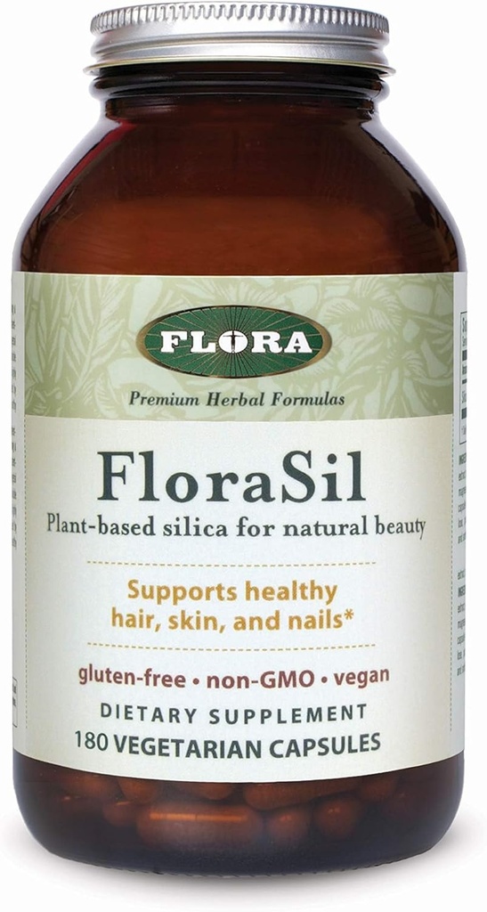 Flora - FloraSil Silica Papildinājums - Dabas skaistums Atbalsts - Atbalsts Matu, ādas, nagu un kaulu stiprums - Augu bāzes Silica no zirgastes ekstrakts - Vegan - 180 Kapsulas (180 Kalpo)