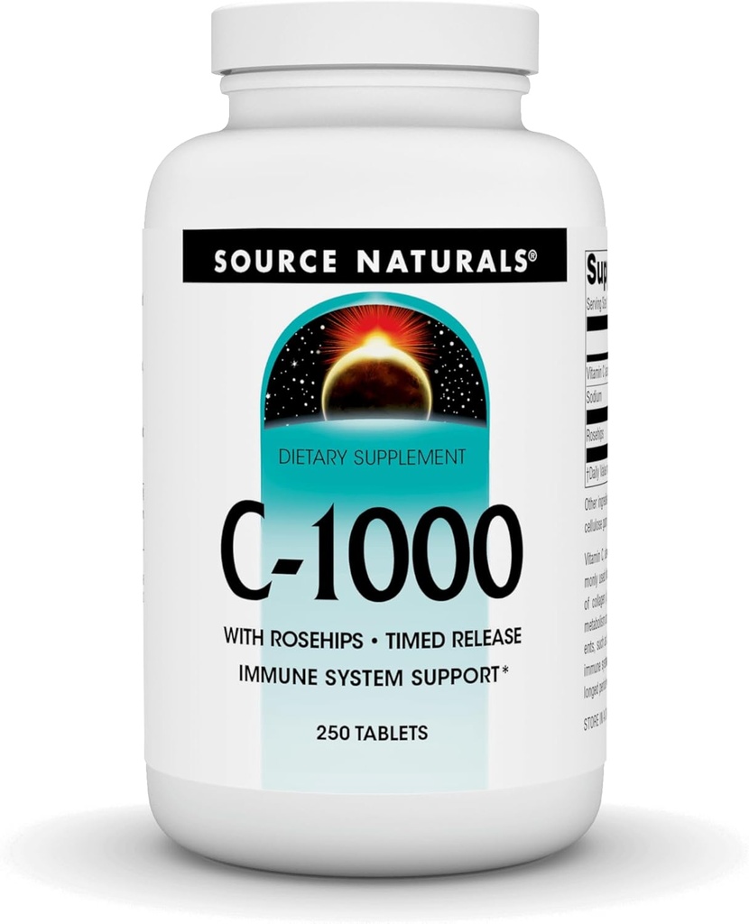 Avots Naturals C-1000, ar Rose HIPS 1000 mg Imūnās sistēmas atbalstam - 250 Time Release tablets