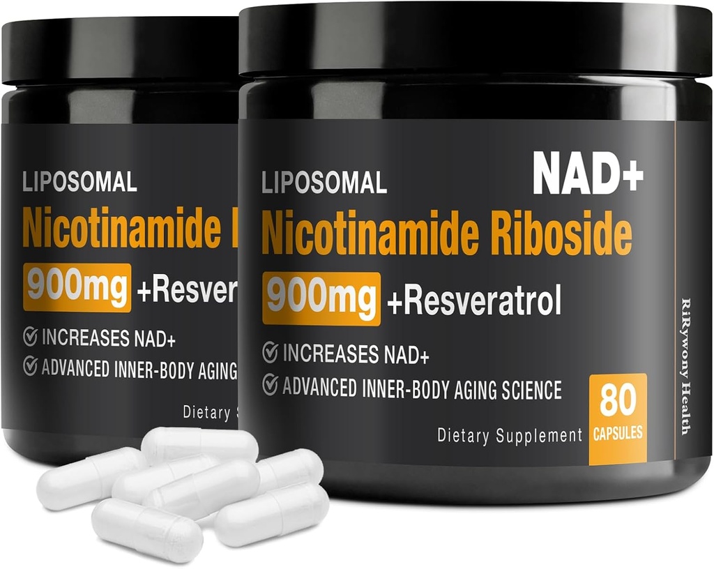 NAD papildinājums - NAD+ ar nikotīnamīdu Ribosīdu (NR) un Resveratrol Quercetin 900mg Pure Organic NAD Plus šūnu remontam Veselīgas novecošanas smadzeņu funkcija (2 iepakojums)