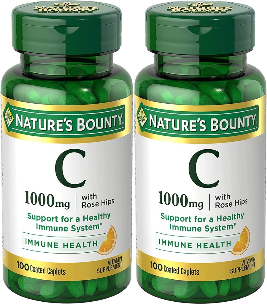 Dabas bounty vitamīns C + rozes gurni, imūnsupport, 1000 mg, apvalkotas Caplets, 100 Ct - iepakojumā pa 2
