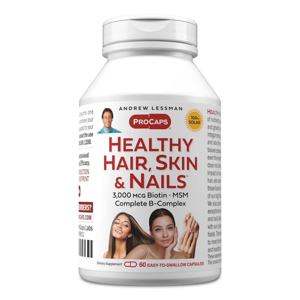 ANDREW LESSMAN Veseli mati, āda un nagi 60 kapsulas - 5000 mcg Augstas bioloģiskās aktivitātes biotīns, B-Complex. Veicina skaistu ādu, Strong Nails. Nav piedevas Matu augšana Vitamīni Biotīna papildinājums