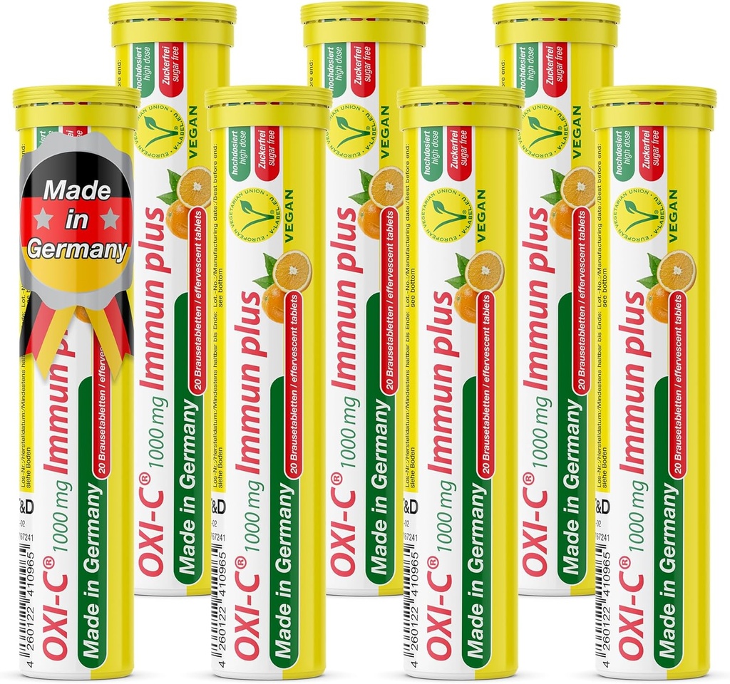 T&D Oxi C 1000 mg C vitamīna 140 Vegan Drink Putojošās tabletes - Orange Flavor - Ražots Vācijā