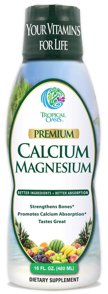 Tropiskā oāze Šķidrais kalcijs un magnijs - Dabiskā formula w/ atbalsts stipriem kauliem - Šķidrie vitamīni w/ kalcijs, - 16oz, 32 Serv.