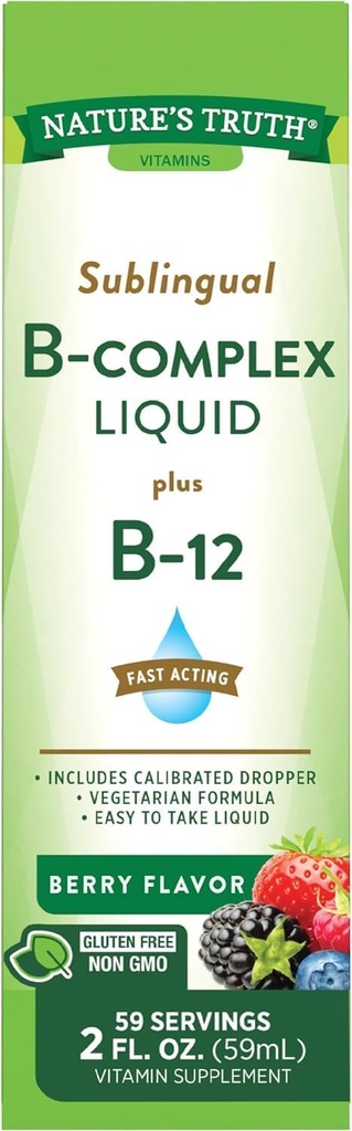Dabas patiesība Sublingual B Complex Liquid Plus B-12 Natural Berry Flavor Liquid - 2 oz, iepakojumā 2