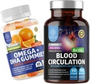 Number 1 Nutrition N1N Premium asins cirkulācijas papildinājums ar [8 spēcīgiem ārstniecības augiem un vitamīniem] un Omega 3 6 9 + DHA Gumijas, 2 iepakojumi