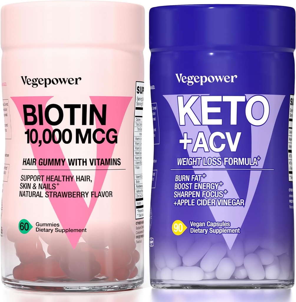 Biotīns Matu augšana Vitamīni + Premium Keto tabletes - Atbalsts veselīgai ādai un nagiem un izmantot tauku enerģijai ar Ketozi, Boost Enerģija un Fokuss -- Non-GMO Vegan papildinājumi, lai atbalstītu