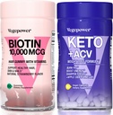 Biotīns Matu augšana Vitamīni + Premium Keto tabletes - Atbalsts veselīgai ādai un nagiem un izmantot tauku enerģijai ar Ketozi, Boost Enerģija un Fokuss -- Non-GMO Vegan papildinājumi, lai atbalstītu