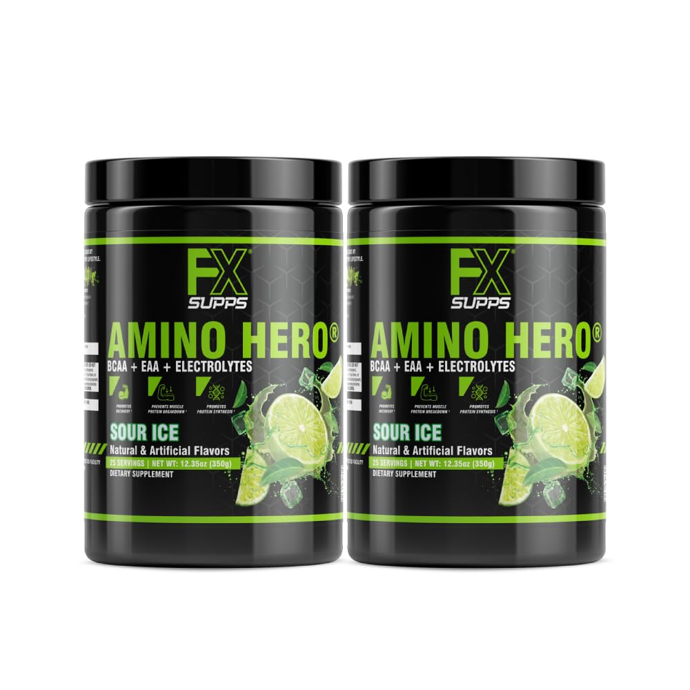 FXSUPPS Amino varonis Skābās Ledus Flavor (50 Servē)      ) Post-Workout Recovery Dzēriens vīriešiem un sievietēm ” Enerģijas pulveris Mix ar BCAA, EAA, un Elektrolīti ” Veicina izturības un veselīgu muskuļu - 2 Pack