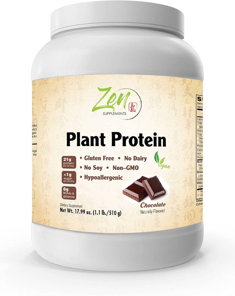 Zen papildinājumi - augu proteīns-hocolāts 510G 1.1LB -Powder - 23 Grams proteīna uz vienu kalpo -Vegāns, zema neto ogļhidrāti, bez piena, bez glutēna, bez laktozes, bez cukura, bez sojas, Košera, ne-ĢMO