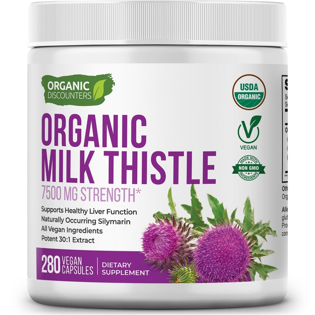 USDA Organic Milk Thistle 30:1 Extract Capsules, 280 Vegan Capsules, bagātas ar Silymarin Flavonoids, aknu tīrīšana un aknu Detox Support, Standardized 30X Extract, Ražots ASV