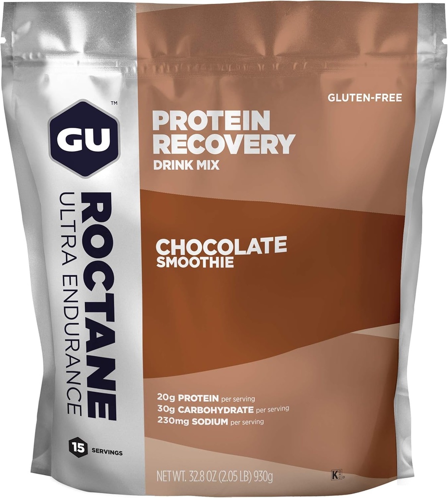 GU Enerģijas oktāns Ultra izturības proteīns Recovery Drink Mix, bez lipekļa un Kosher Piens, Recovery atbalsts pēc jebkura treniņa, 15- Serving Pouch, Šokolādes Smoothie