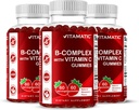 Vitamīnu B komplekss Gumijas ar C vitamīnu un inozitolu - Dabīgs zemeņu Flavor - 60 Gumijas (3 pudeles)