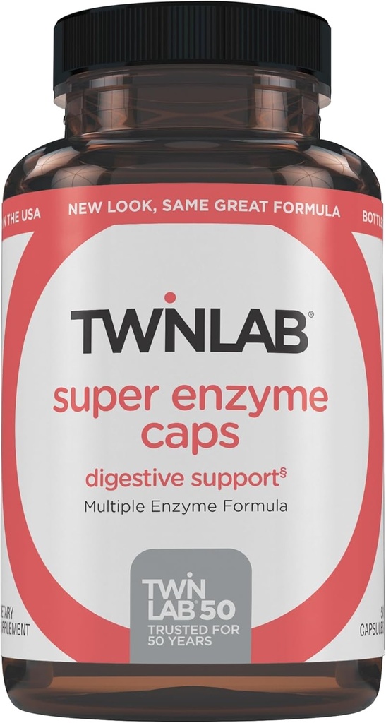Twinlab Super Enzīmi Caps - Aizcietējuma papildinājums ar gremošanas enzīmiem - 50 kapsulas