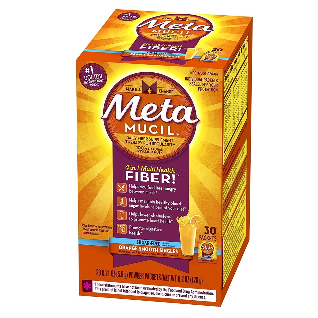 Metamucil Fiber Singles Gluda Tekstūra Bezcukura Apelsīns - 30 paketes