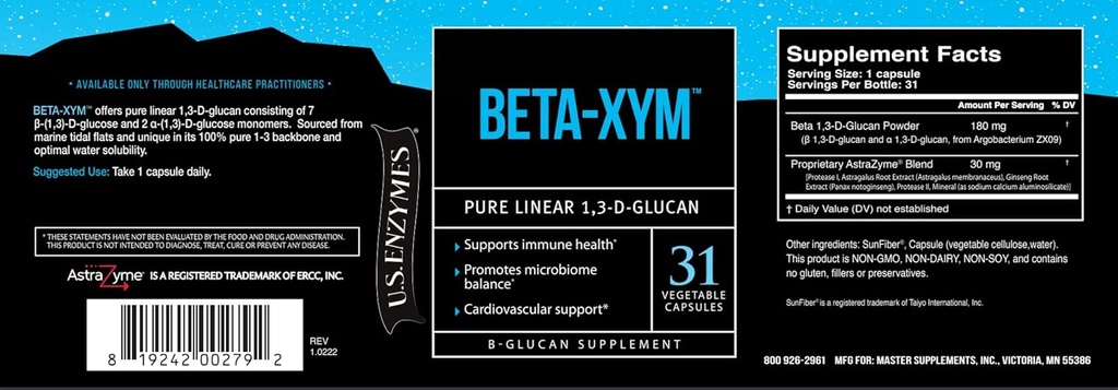 USAEnzymes ASV Fermenti BETA-XYM 31 Augu kapsulas. Atbalsta sirds veselību, resnās zarnas veselību un bļodas regularitāte kā arī 31 grāfs (paka no 1)