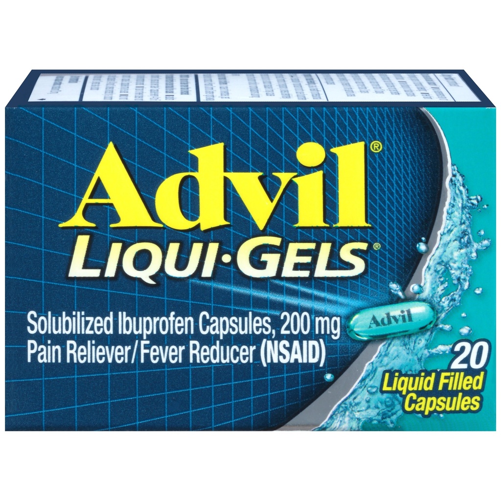 Advil Liqui- Gels sāpes Reliver un drudzis Reduktors, sāpes Medicīna pieaugušajiem ar Ibuprofēnu 200 mg galvassāpes, muguras sāpes, menstruālas sāpes un locītavu sāpes Relief - 20 šķidrās, pildītās kapsulas