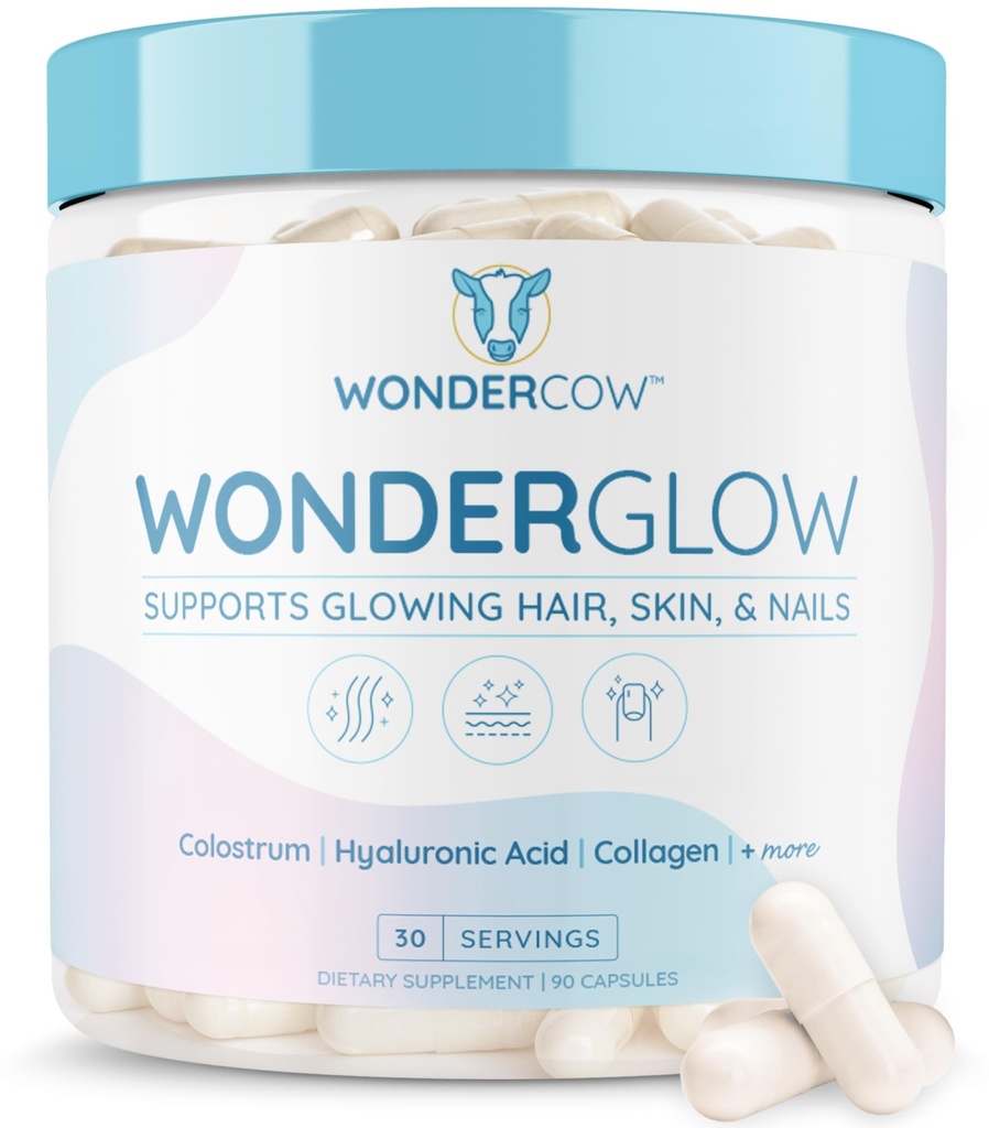 VONDERKOW Matu āda un nagus Vitamīni w/Bovina Kolostrum, Kolagēns, Hyaluronic Acid, Biotīns, Cinks, & Lactoferrin ; Atbalsts ātrāku matu augšanu, spēcīgāku nagu un godinoša āda (30 Kalpo, Kapsulas)