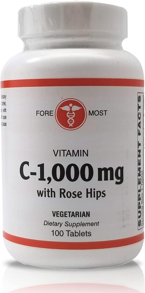 Holistiskā veselība C vitamīns ar Rose HIPS 1000mg tabletes, C vitamīns tabletes palielināt imunitāti, saglabājot optimālu asinsspiedienu, un veselīgas iekaisuma reakcijas, 100 tabletes