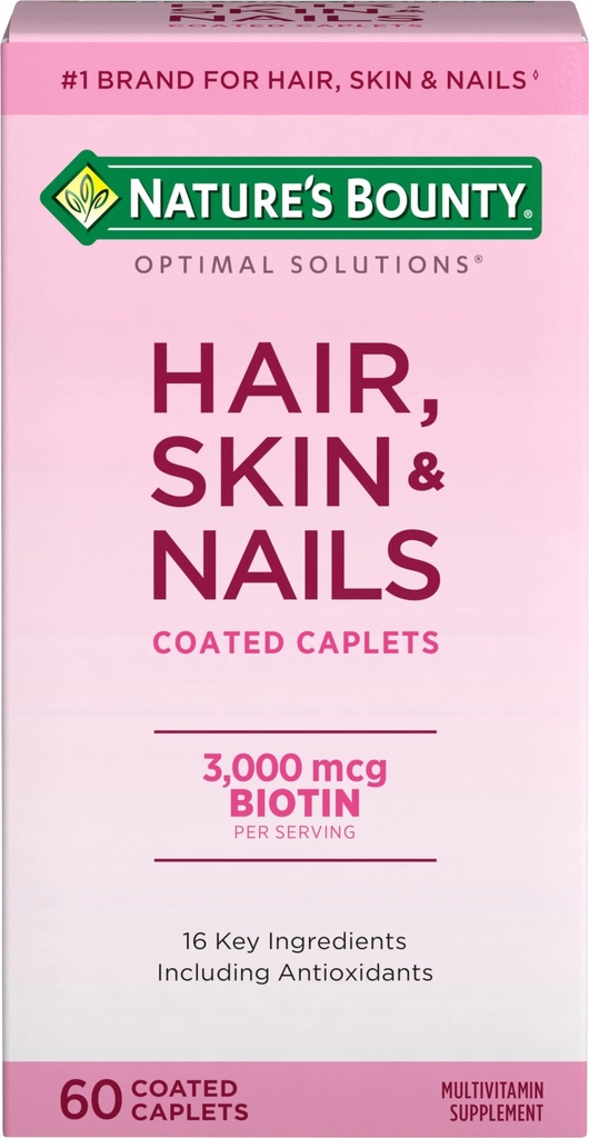 Dabas Bounty Optimālie risinājumi Matu, ādas un nagu formula, ar 3000 μg Biotin, 60 apvalkotas Caplets, 20 Kopējais apkalpo