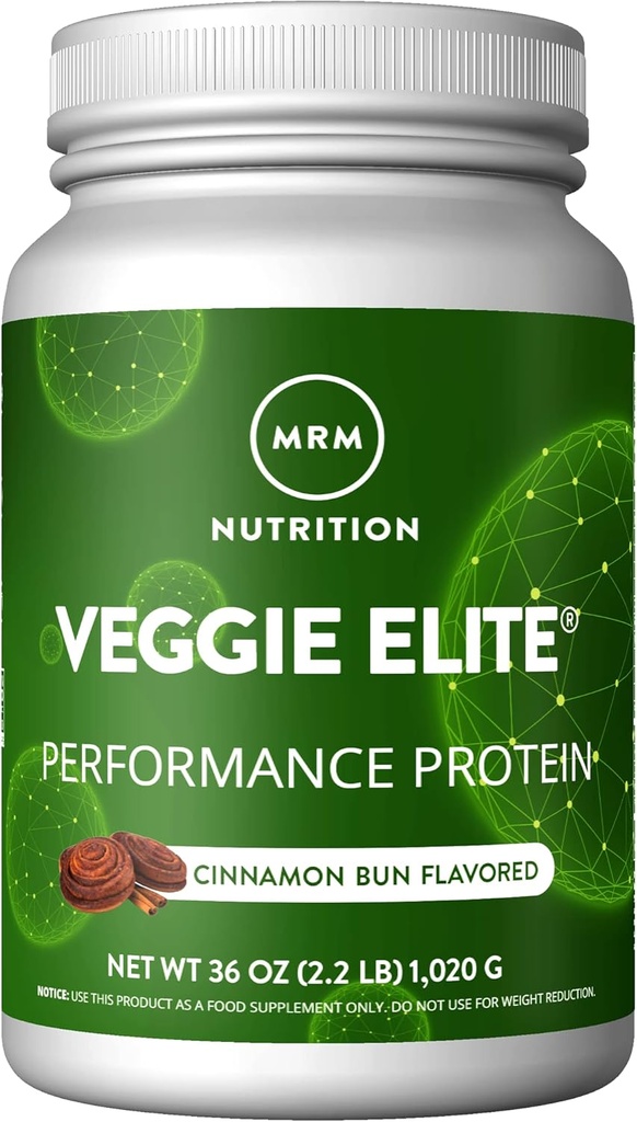 MRM Nutrition Veggie Elite Performance Olbaltumvielas - Cinnamon Bun Flavored - Augu bāzes proteīns - Viegla uzņemšana - ar BCAAS - Vegan + lipekļa-free -- klīniski pārbaudīts -- Gremošanas enzīmi - 30 Kalpo