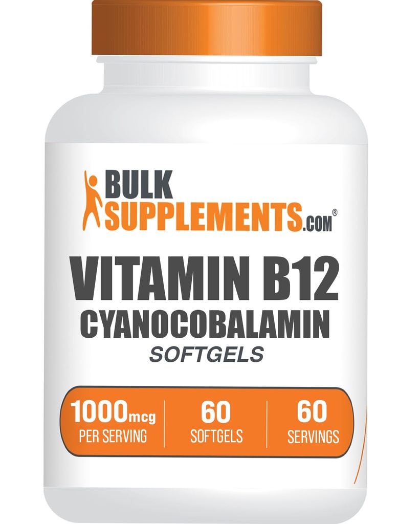 BulkSupplements.com Vitamīni B12 Softgels - vitamīns B12 Papildinājums, kā Cyanocobalamin - bez lipekļa, 1 Softgel per Serving (1000mkg), 60 Count (1. iepakojumā)
