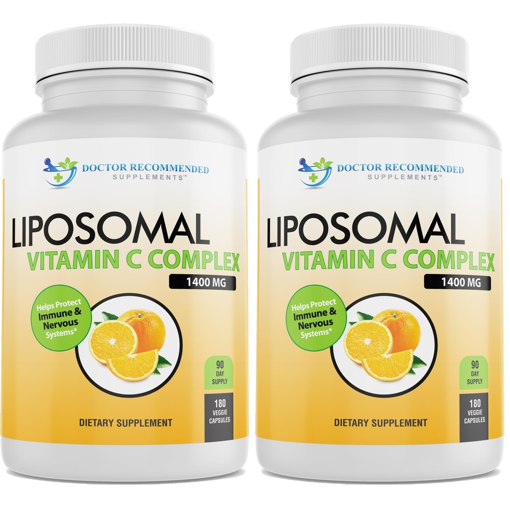 Liposomālais C vitamīns 1400mg Per Servēšanai - augsta absorbcija Askorbīnskābe, Lypo-Sfēriskais C vitamīna komplekss Imūnsupporta papildinājums w/powerful Antioksidanti un kolagēna pastiprinātājs (180 Veggie vāciņi 2 iepakojumi)