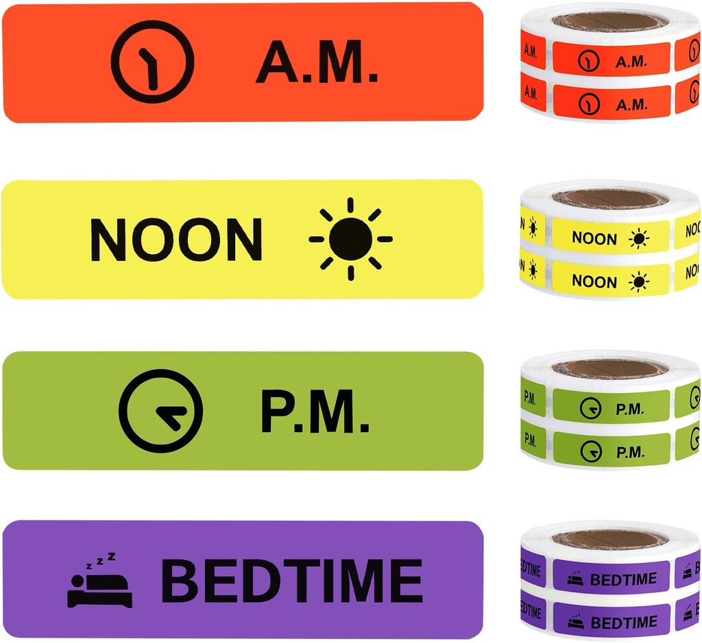 Medicīna Uzlīmes Zāles Instrukcijas Etiķete Pastāvīga Papīra Etiķete AM NOON PM Gultas laiks Pill case Planner 0.4 * 1.6inch (500 uz Roll 4 iepakojumā)