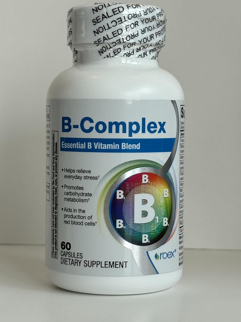 Roex Vitamīni B-komplekss 8 B Vitamīni - Bioloģiski aktīvas formas Smadzenes un sirds veselība - Cellular Energy Metabolisms - Imūnsupports - 60 Skaits