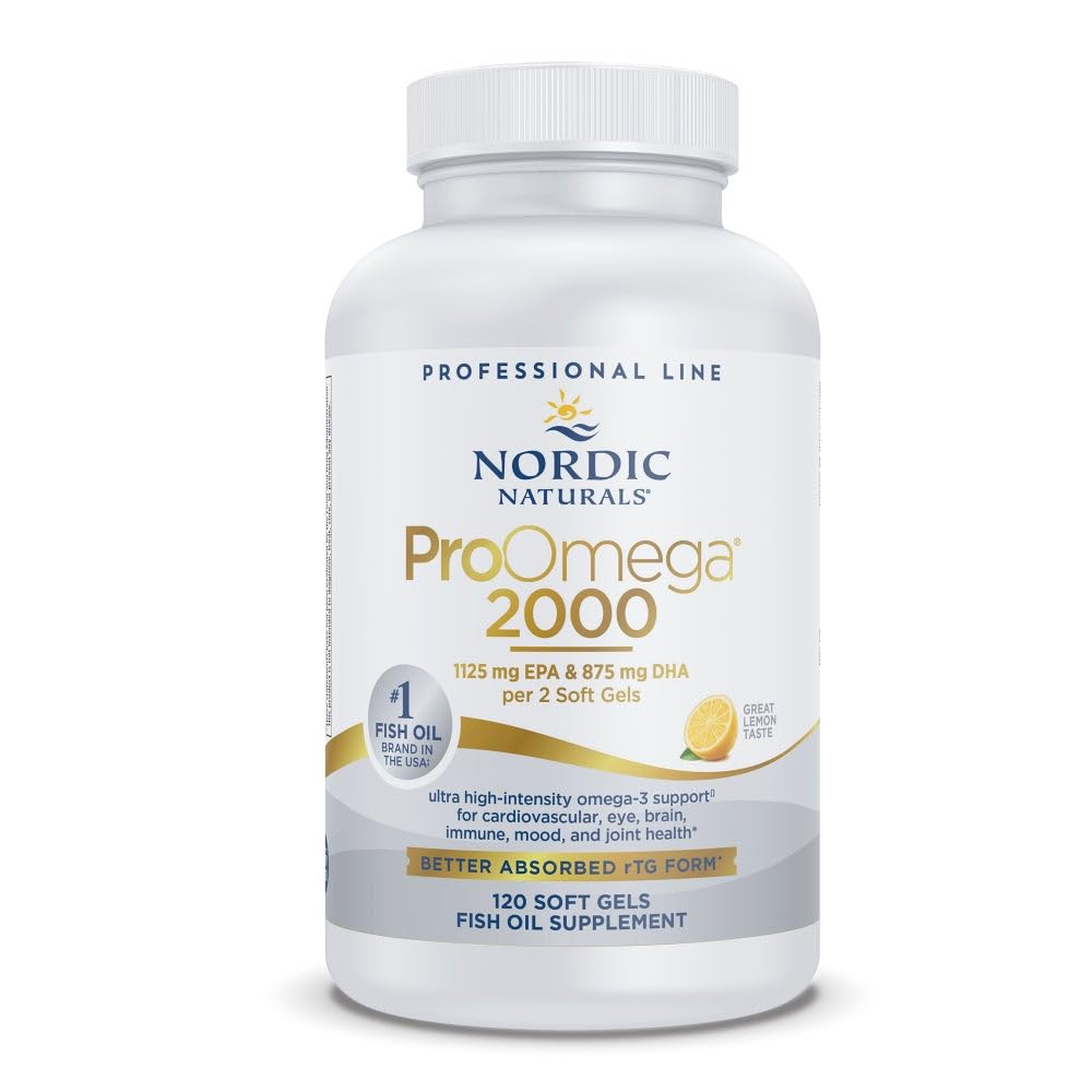 Nordic Naturals ProOmega 2000, Citron Flavor - 120 Soft Gels - 2150 mg Omega-3 - Ultra High-Potency Fish Oil - EPA & DHA - veicina smadzeņu, acu, sirds un imūnās veselības - ne-GMO - 60 Servē