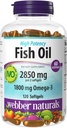 Webber Naturals Zivju eļļa 2850 mg, augstas potences, 1800 mg Omega 3 uz vienu apkalpo, 120 Clear Enteric Softgels, Nav Zivju Aftaste, Ultra-Attīrīta, Atbalsta Sirds, Kognitīvā, un locītavu veselība