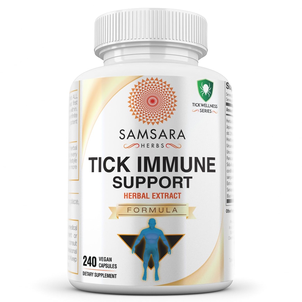 Samsara Herbs Tick Imūnsupport - Japānas Knotweed, Cats nag, Andrographis, Cryptolepis, Sarsaparilla, Resveratrol, Tick Bite Support 240 kapsulas