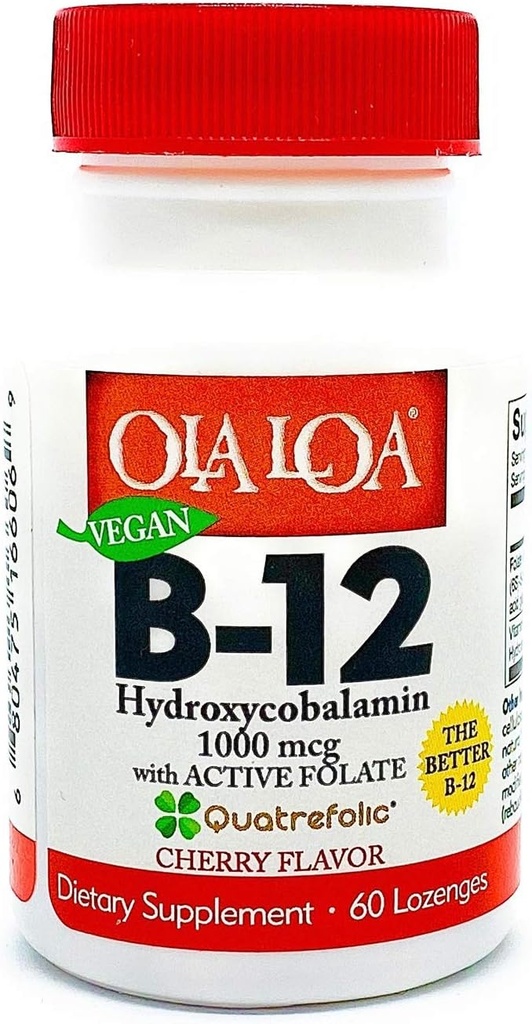 Ola Loa vitamīns B12 Sublingual Ķiršu uztura bagātinātājs - hidroksiCobalamin, Active Folāts, Vegan Formula - Veicināt Jūsu organisma enerģijas, nervu un smadzeņu atbalsts - 60 tabletes