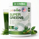 LiveGood Super Greens pulveris Organisks Superfood ar kviešu zāles pulveris, ikdienas Superfood pulveris imūno atbalstu, enerģija un detox, zaļās sulas pulvera papildinājums (30 Serves), 12.38 Oz