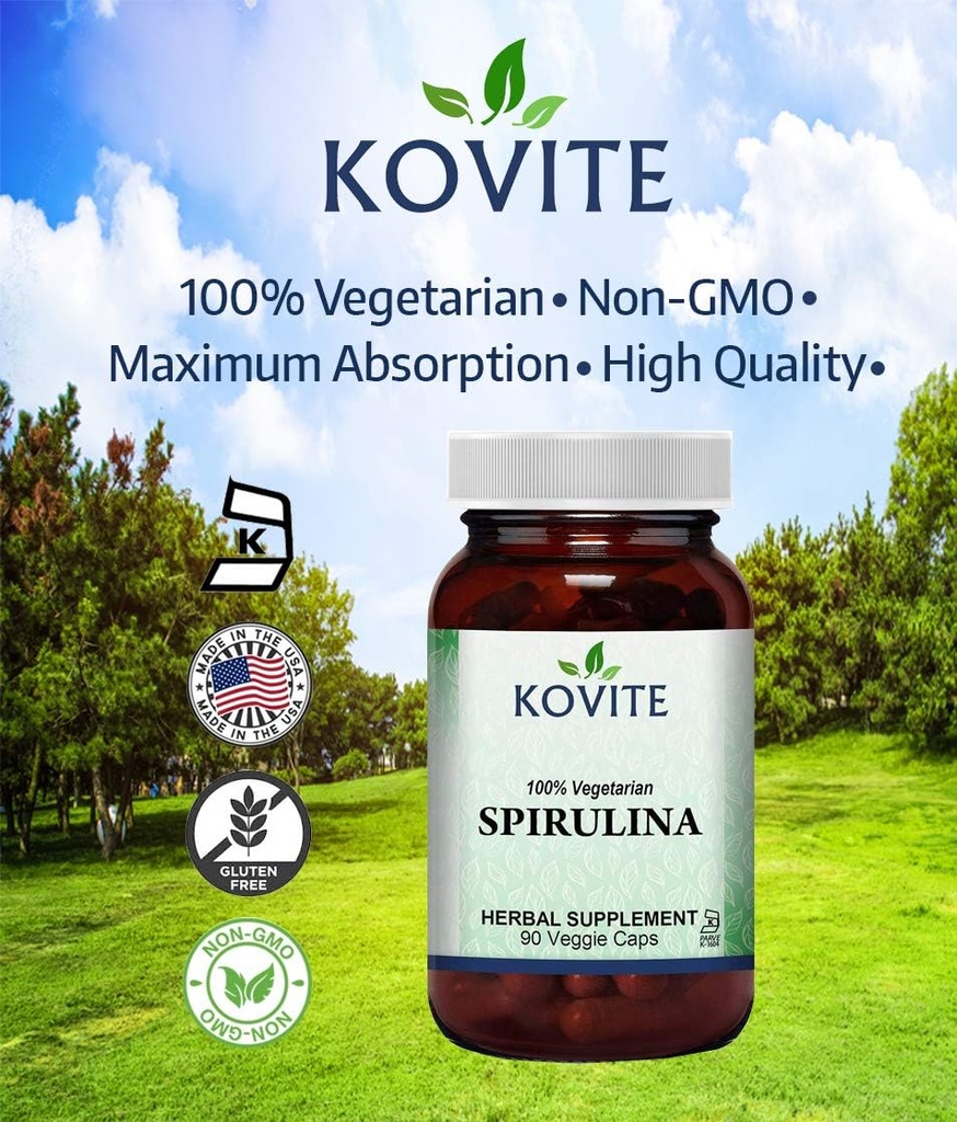 Spirulina kapsulas - 90 Dārzeņu kapsulas - satur 450 mg Organic Spirulina Pulveris - Kosher & Vegan
