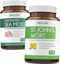 Sea Moss & St. John's Wort (2-Mēneša piegādes) Mood Moss Blend - Organic Irish Sea Moss - Raw Vegan Papildinājums (120 Caps) & St. John's Wort with Powerful 900mcg Hipericīns Vegan Ne-GMO (120 Kapsulas)