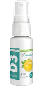 Vegan Life Nutrition - D3 vitamīna izsmidzinājums pieaugušajiem (400 SV) - 50% RDV - Orange-Flavored, bez lipekļa, ne-GMO, atbalsta kaulu veselību un imūno sistēmu - 0,65 Fl Ounce