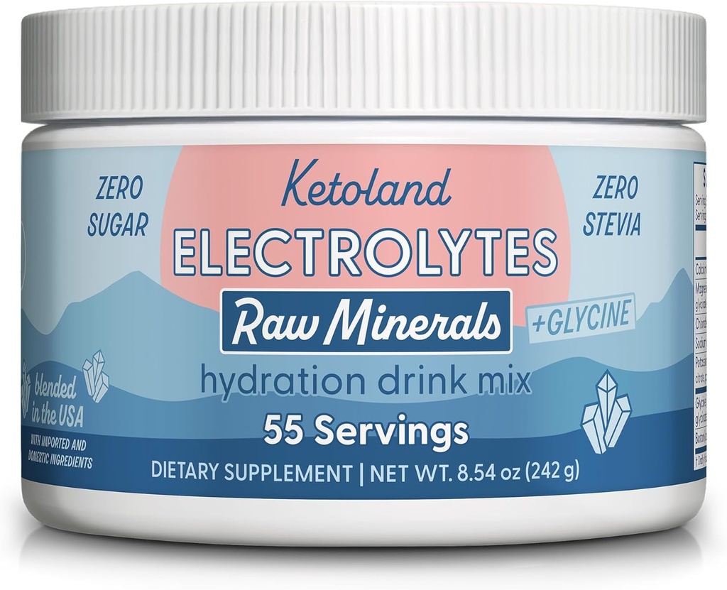 Neapstrādātas minerālvielas + glicīns ; Neuzliesmojošs Keto elektrolītu pulveris;  ) Nav cukura, Stevia vai filtrācijas