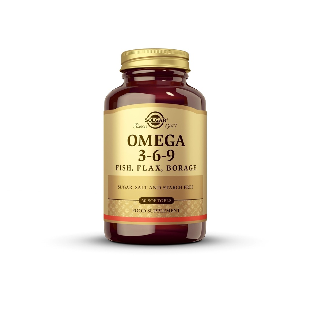 Solgar 1300 mg Omega 3-6-9-60 Softgels - atbalsts locītavu un ādas veselībai - bez GMO, bez lipekļa - 20 Kalpojumi