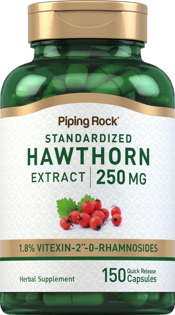 Piping Rock Hawthorn Berry Capsules - 250mg - 150 Tabletes - Ārstniecības augu ekstrakta papildinājums - Ne-GMO, bez lipekļa
